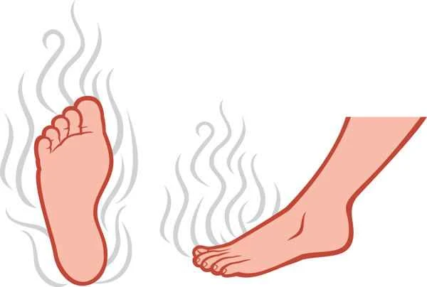 What causes hot feet and damp scrotum?